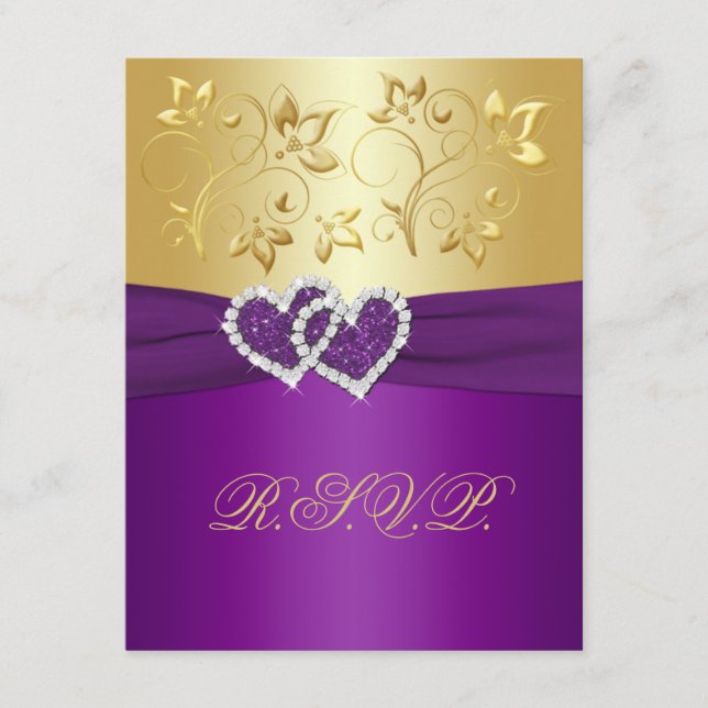 Cartão de Resposta Floral Roxo e Dourado (Frente)