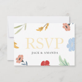 Cartão de Resposta Floral RSVP Colorida e Cheio