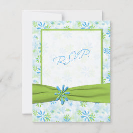 Cartão de Resposta Floral Verde Lima e Azul