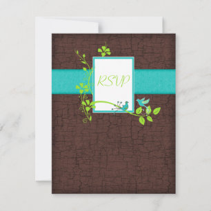 Cartão de Resposta Floral Verde Turquesa Marrom