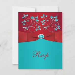 Cartão de Resposta Floral Vermelho e Turquesa