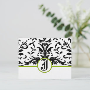 Cartão de Resposta Floral Vitoriana Preto e Branco
