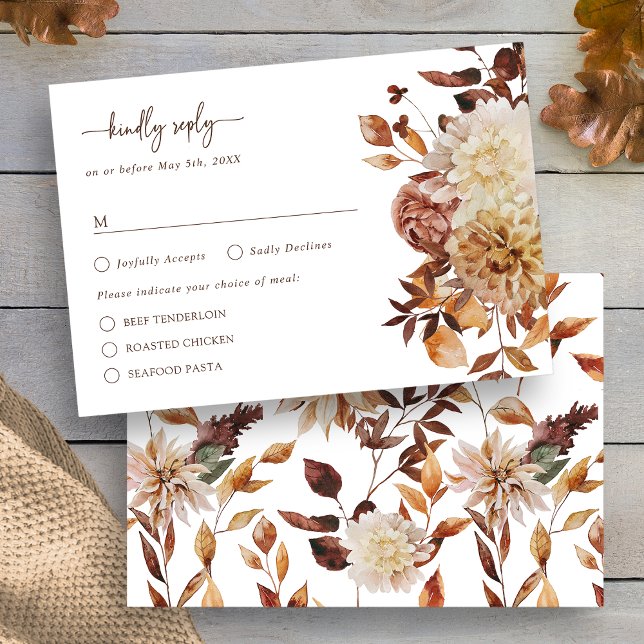 Cartão de Resposta Folhas Rústicas de Outono (White Autumn Rustic Leaves Floral RSVP Card by Painted Paperie
)