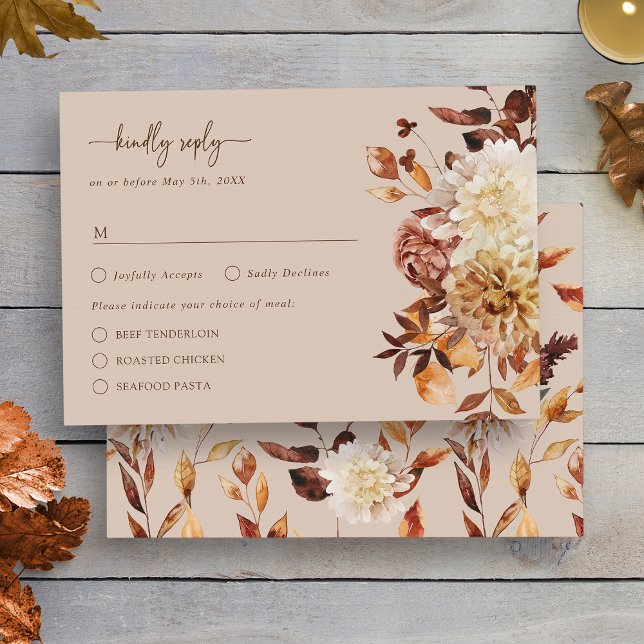 Cartão de Resposta Folhas Rústicas de Outono Bege  (Taupe Autumn Rustic Leaves Floral RSVP Enclosure Card by Painted Paperie
)