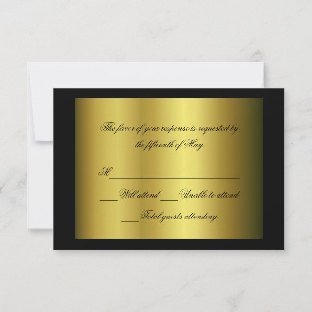 Cartão de resposta formal preto e dourado (Frente)