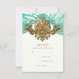 Cartão de Resposta Gold & Teal Sea Shell Glam Beac