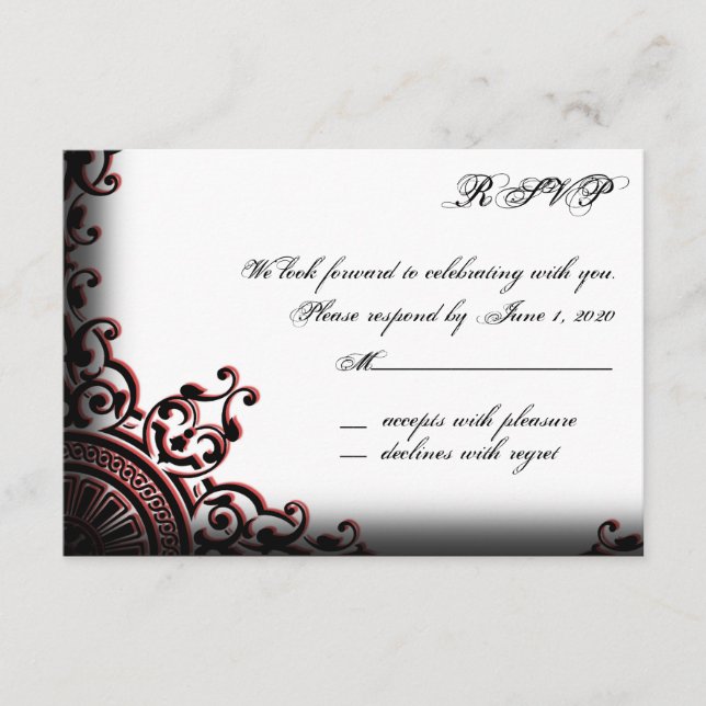 Cartão de Resposta Gótico Preto e Vermelho com Per (Frente)