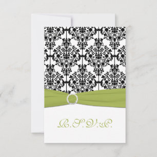 Cartão de Resposta Green, White e Black Damask III