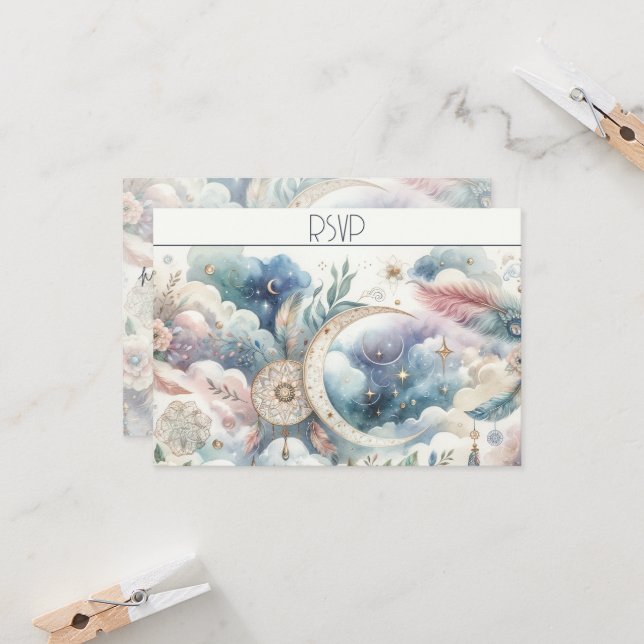 Cartão de Resposta Lua Celestial Ouro Azul (Frente/Verso In Situ)