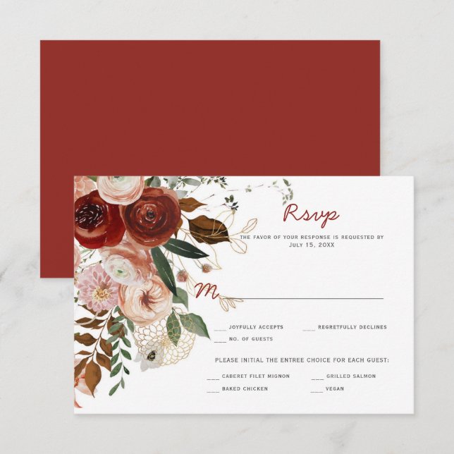 Cartão de Resposta Outono Boho Floral Aquarela (Frente/Verso)