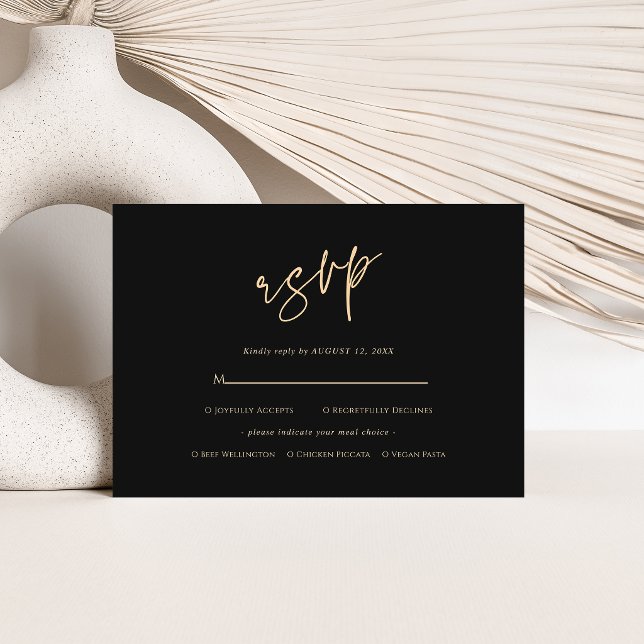 Cartão de Resposta para Aniversário de Qualquer Id (Modern Black Gold 60th Birthday RSVP Card)