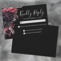 Cartão de Resposta para Casamento Black Red Gothic