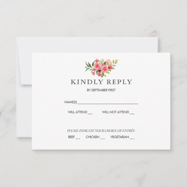 Cartão de Resposta para Casamento Blush Floral (Frente)