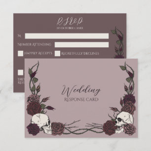 Cartão de Resposta para Casamento Caveira e Rosa e