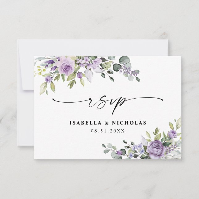 Cartão de Resposta para Casamento com Flores Viole (Frente)
