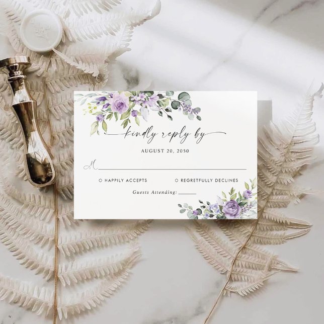 Cartão de Resposta para Casamento com Flores Viole (Criador carregado)