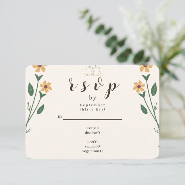 Cartão de Resposta para Casamento de Flores Silves (Em pé/Frente)