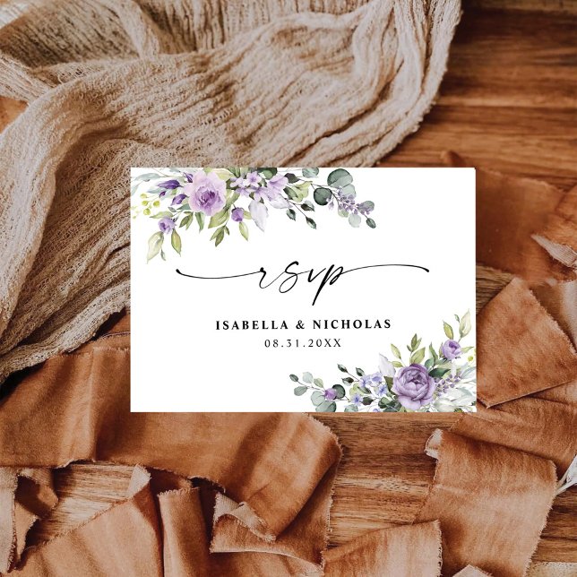 Cartão de Resposta para Casamento de Flores Violet (Criador carregado)