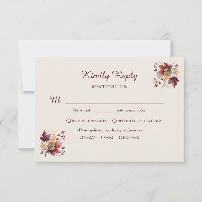 Cartão de Resposta para Casamento de Outono com Fo (Frente)