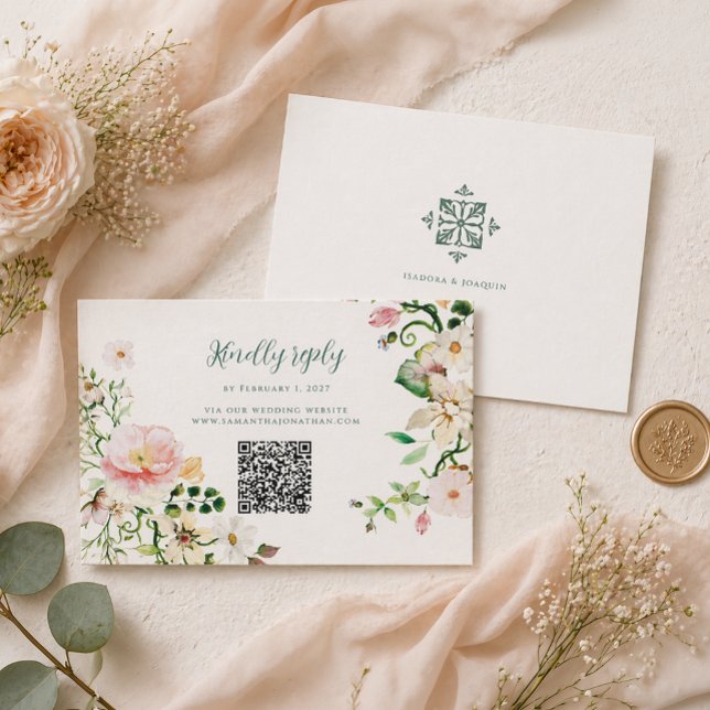Cartão de Resposta para Casamento Floral com Códig (Criador carregado)