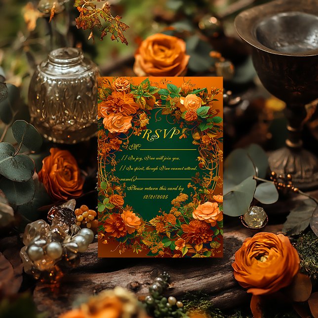 Cartão de Resposta para Casamento Floral de Outono (Breathtaking Druid Hill Autumn Celtic Wedding RSVP Enclosure Card )