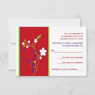 Cartão de Resposta para Casamento Floral Vermelho,