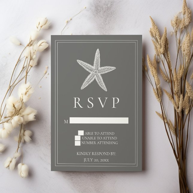 Cartão de Resposta para Casamento Gray Starfish (Gray Starfish Wedding RSVP Card)