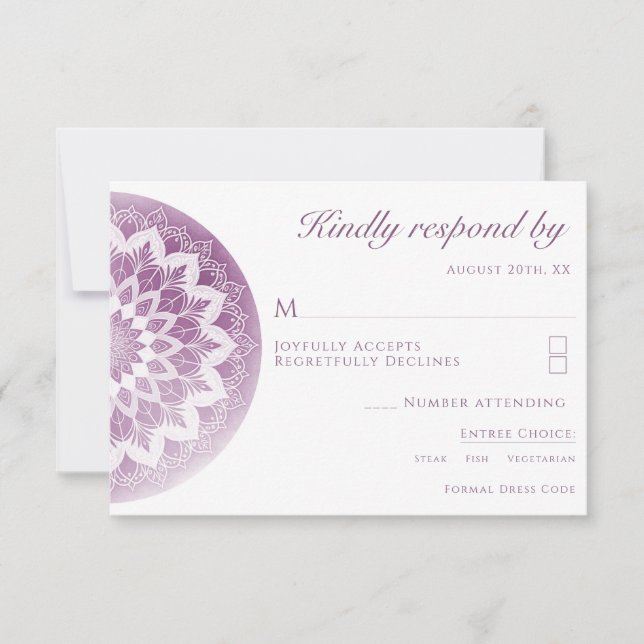 Cartão de Resposta para Casamento Mandala com Rend (Frente)