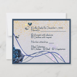 Cartão de Resposta para Casamento Navy Silver Gold