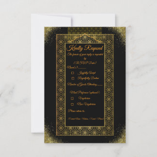Cartão de Resposta para Casamento Preto e Dourado 