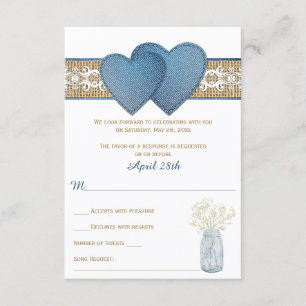 Cartão de Resposta para Casamento Rústico   Jeans,