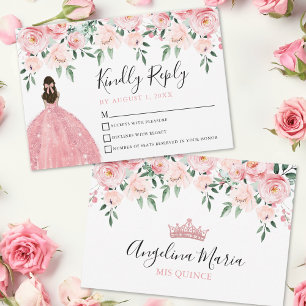 Cartão de Resposta para Quinze Anos Rosa Floral Bl