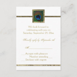 Cartão de Resposta Pena de Pavão Branco e Dourado