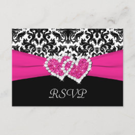 Cartão de Resposta Preto, Branco, Rosa Damask & Co