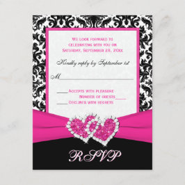 Cartão de Resposta Preto, Branco, Rosa e Corações 