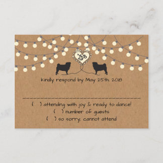 Cartão de Resposta Pug com Luzes de Festa