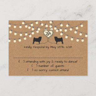 Cartão de Resposta Pugs com Luzes de Festa