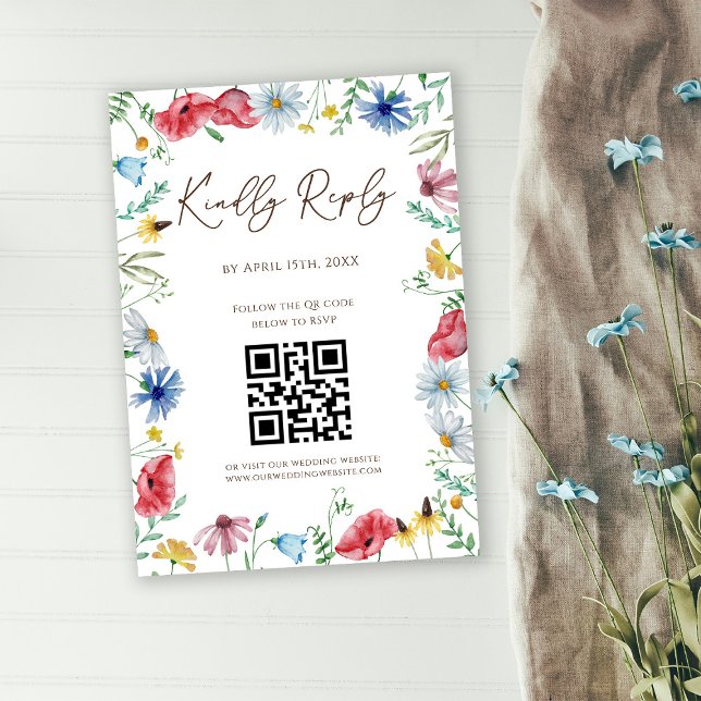 Cartão de Resposta QR Code Casamento Boho Flores S (Criador carregado)