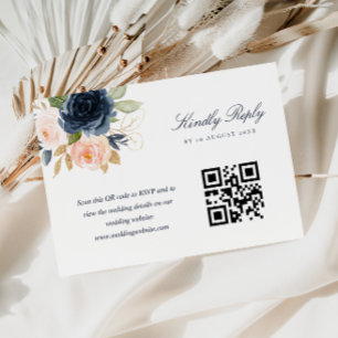 Cartão de resposta QR code com flores rosa e azul 