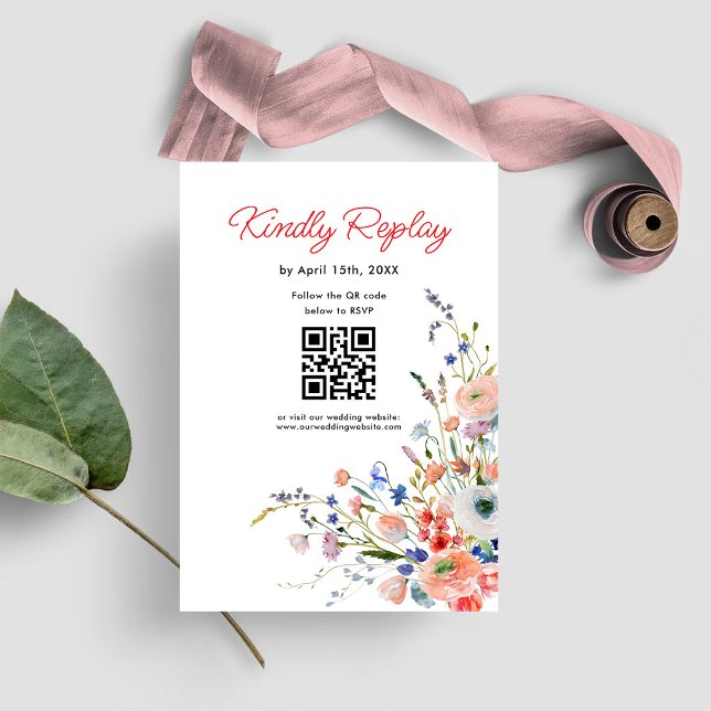 Cartão de Resposta QR Code para Casamento Floral E (Criador carregado)