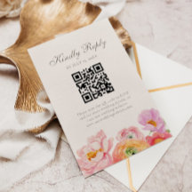 Cartão de Resposta QR de Casamento Floral Brilhant
