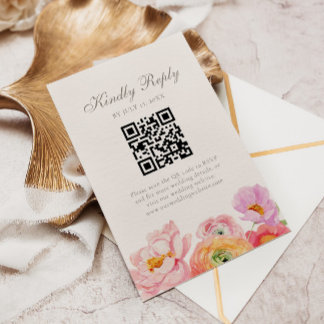 Cartão de Resposta QR de Casamento Floral Brilhant