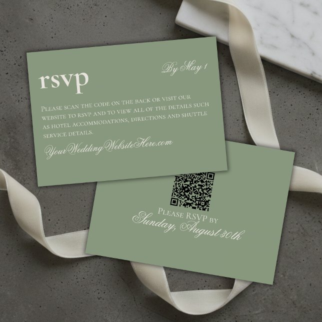 Cartão de Resposta QR de Casamento Verde Dinheiro  (Timeless Old Money Green Wedding QR RSVP Card)