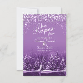Cartão de resposta roxo para casamentos no inverno