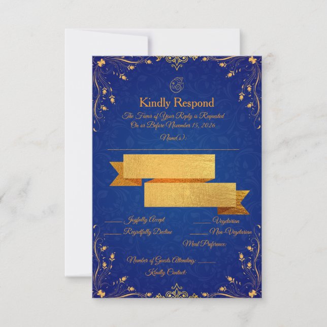 Cartão de Resposta Royal Blue e Dourado (Frente)