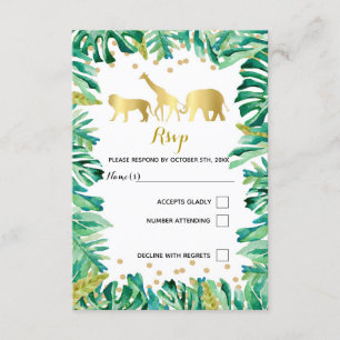 Cartão de resposta RSVP animais da selva botânico