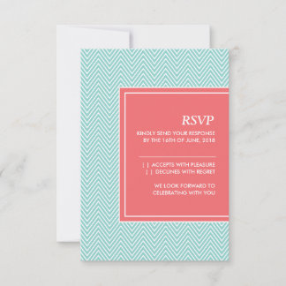 Cartão de Resposta RSVP Azul e Coral Chevron