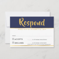 Cartão de Resposta RSVP azul marinho moderno doura
