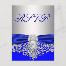 Cartão de Resposta RSVP Azul Real e Prata