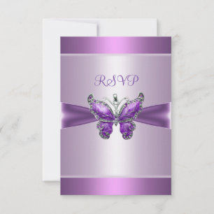 Cartão de Resposta RSVP Borboleta Roxa Mauve